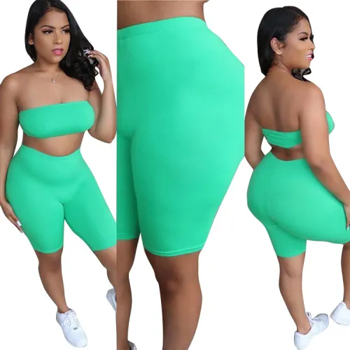 Green Sexy Bandeau and Shorts Set