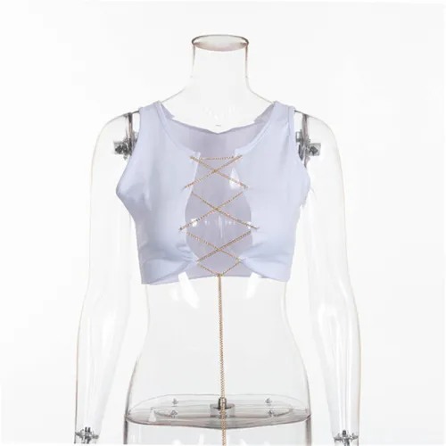 White Metal Chain Sexy Club Crop Top