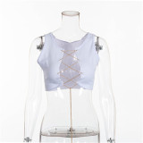 White Metal Chain Sexy Club Crop Top