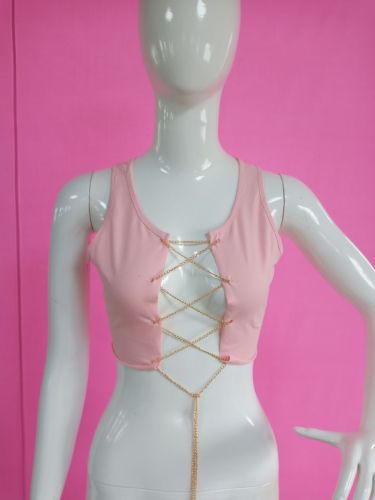 Pink Metal Chain Sexy Club Crop Top