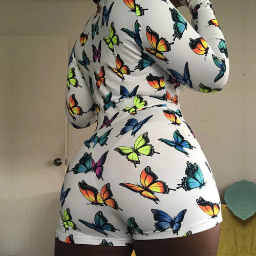 Plus Size Butterfly Print Pajamas Romper
