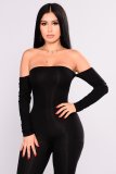 Black Off Shoulder Bodycon Jumpsuit