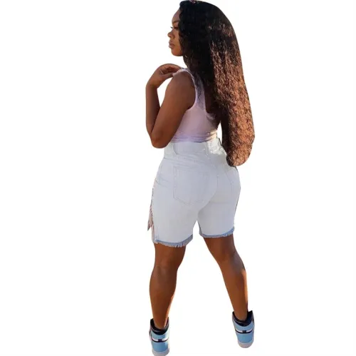 White Ripped Holes Denim Shorts