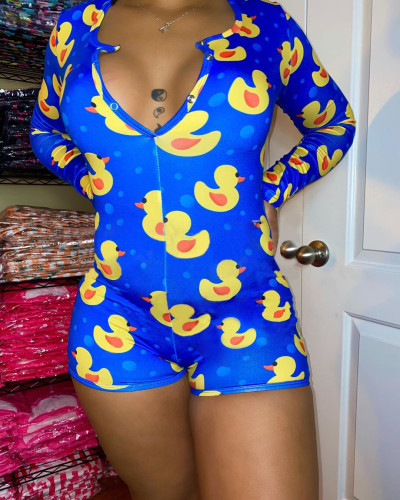Plus Size Duckling Print Pajamas Romper
