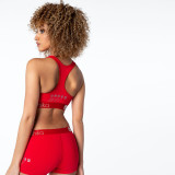Letter Print Red Sporty Crop Top & Shorts Set