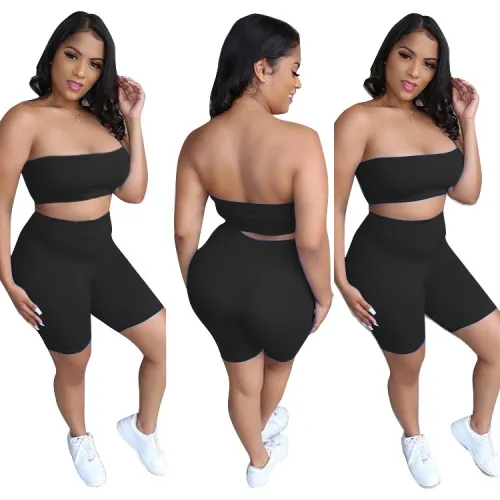 Sexy Black Two Piece Bandeau and Shorts Set