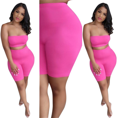 Sexy Hot Pink Bandeau and Shorts Set