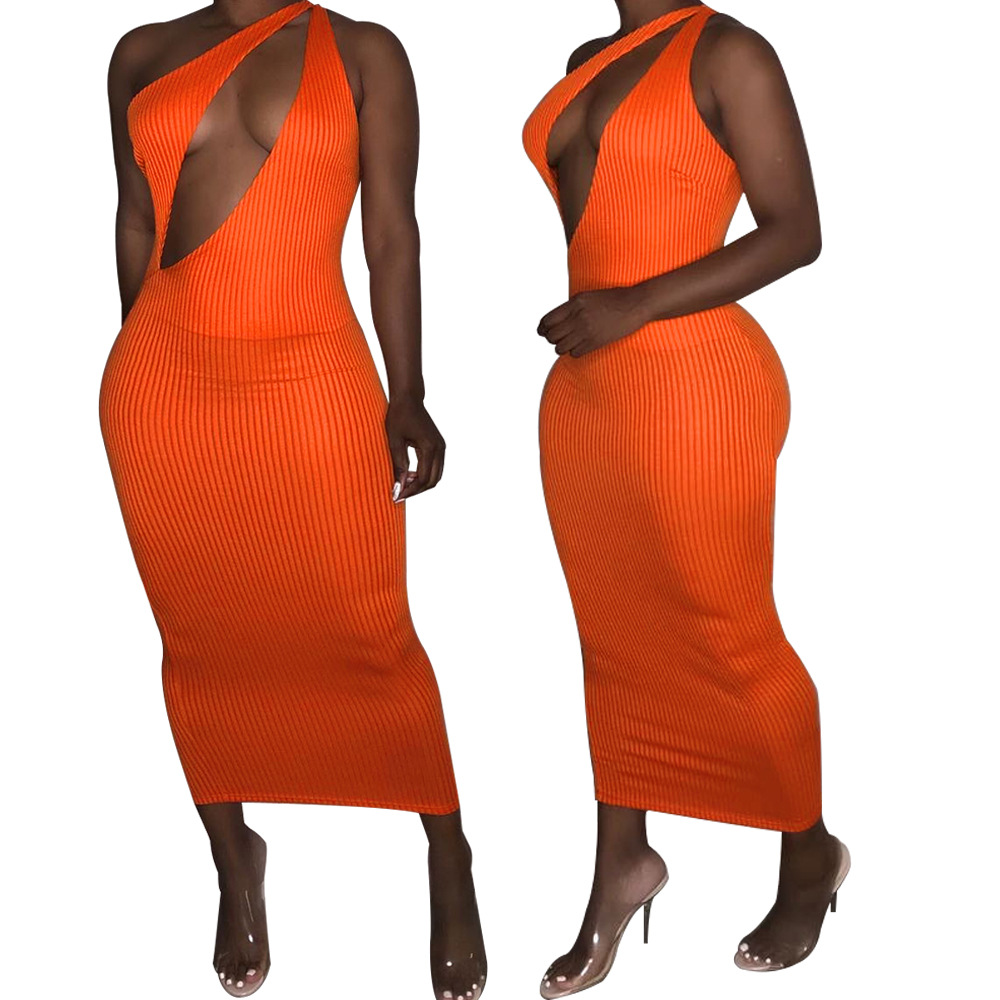 orange cut out one shoulder dress