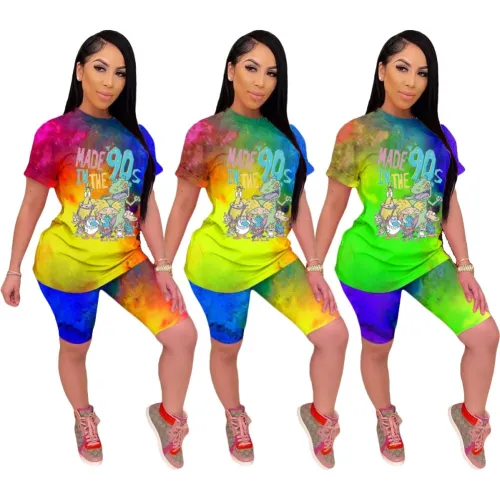 Tie Dye Green Print Two Piece Shorts Set
