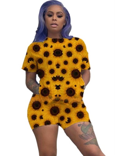 Sunflower Print Two Piece Shorts Set