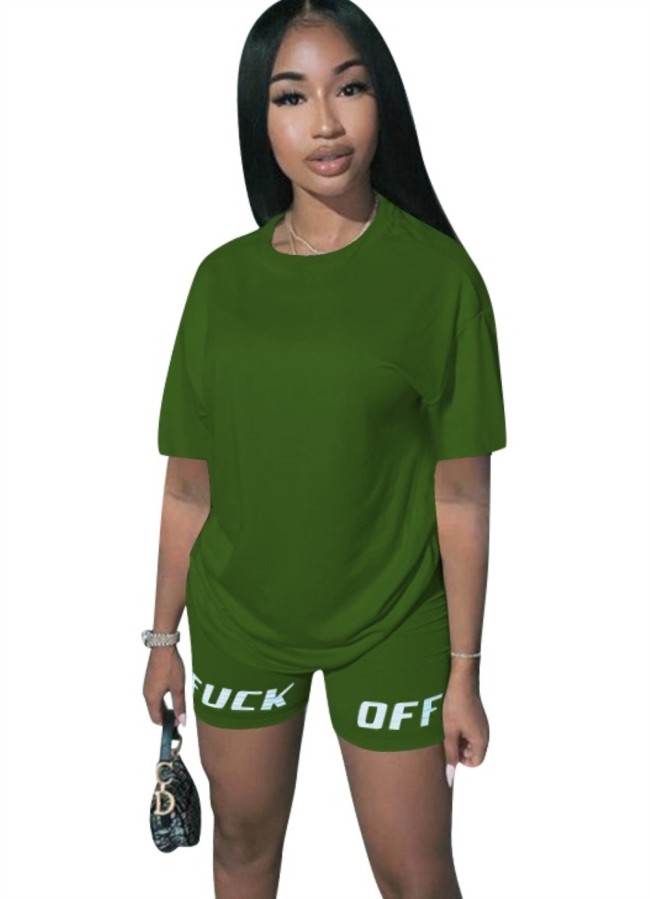 Green Leisure Print Two Piece Shorts Set