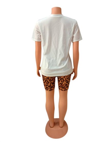 Brown Leopard Print Casual Tee with Shorts