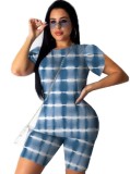 Dusty Blue Tie Dye Two Piece Shorts Set