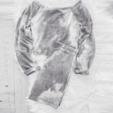 Light Gray Casual Tie Dye Sloping Shoulder Top & Shorts