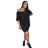 Black V-Neck Solid Two Piece Casual Shorts Set