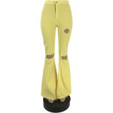 Yellow Ripped High Waist Flare Jeans