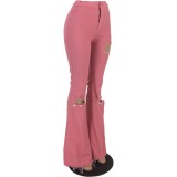 Hot Pink Ripped High Waist Flare Jeans