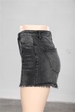 Black High Waist Plush Zipper Jean Shorts