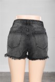 Black High Waist Plush Zipper Jean Shorts