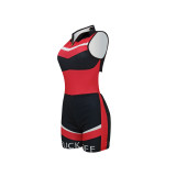 Color Block Red Sporty Letter Print Zip Up Romper