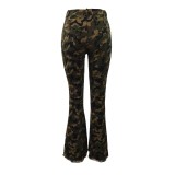 Wholesale Camou Print  Ripped Flare Jeans