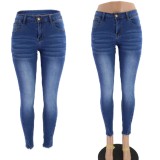 Blue High Strechy Zipper Bottom Jeans