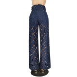 Dark Blue factory Hollow Out Loose Jeans