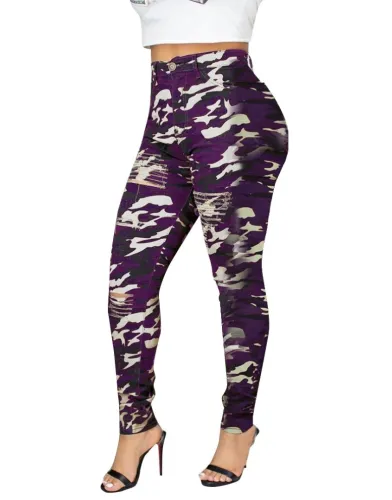 Camo Purple High Waist Ripped Jeans