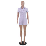 Lilac Short Sleeve Button Up Romper