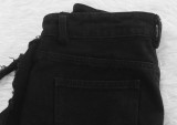 Fashion Black Tassel Destroyed Denim Shorts