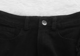 Fashion Black Tassel Destroyed Denim Shorts
