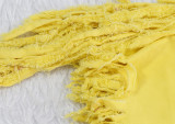 Fashion Yellow Tassel Destroyed Denim Shorts