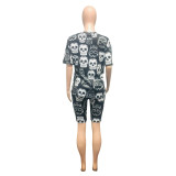Skull Print Stylish Two Piece Shorts Set