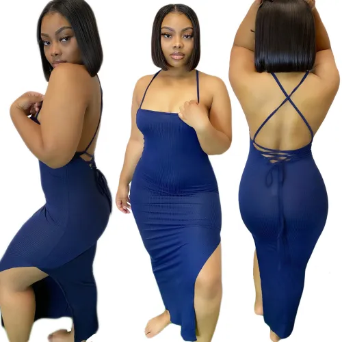 Strappy Back Slit Maxi Dress