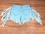 Light Blue High Waist Tassel Distressed Denim Shorts