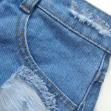 Plus Size Light Blue Denim High Waisted Ripped Shorts