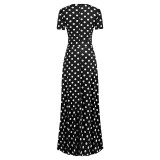 Plus Size Black Polka Dot Front Cutout Short Sleeve Maxi Dress