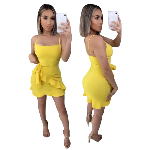 Yellow Ruffle Wrapped Cami Mini Dress