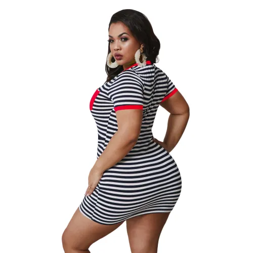 Short Striped Dress with Red Contrast Details