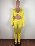 Yellow Sheer Two Piece Stacked Pants Set