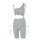 Gray One Shoulder Cut Out Sporty Romper