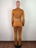Solid Golden Two Piece Stacked Pants Set