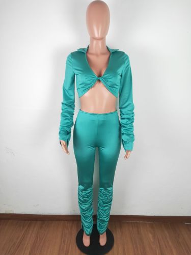 Green Sheer Two Piece Stacked Pants Set