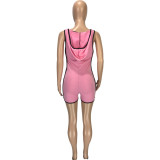 Pink Contrast Piping Cut Out Romper with Mask