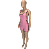 Pink Contrast Piping Cut Out Romper with Mask