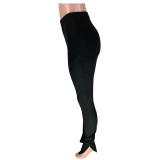 Black Ribbed High Waist Slit Bottom Pants