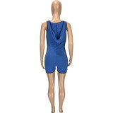Blue Contrast Piping Cut Out Romper with Mask
