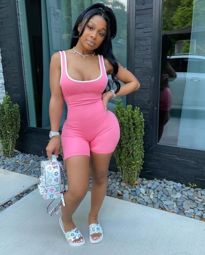 Contrast Piping Pink Tank Romper
