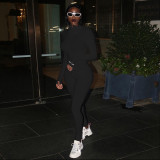 Black High Neck Zip Up Sporty Jumpsuit with Sleeve