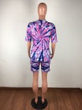 Purple Tie Dye Drop Shoulder Two Piece Shorts Set